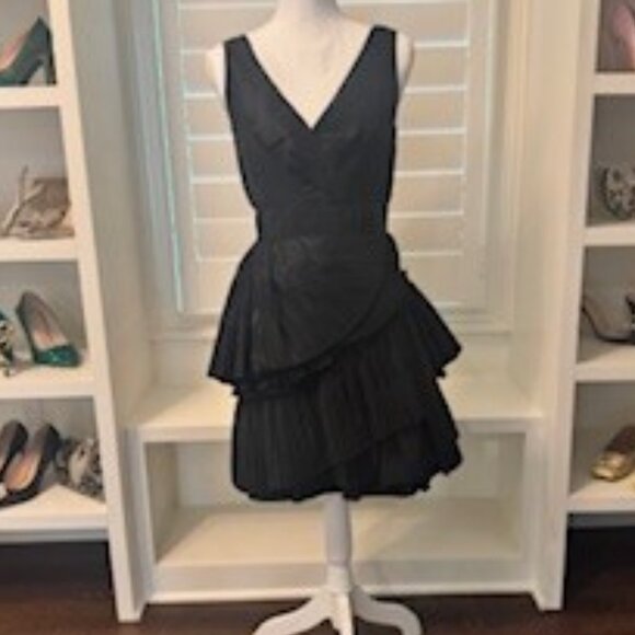 Black Pleated Tiered Cocktail Dress - Picture 6 of 6